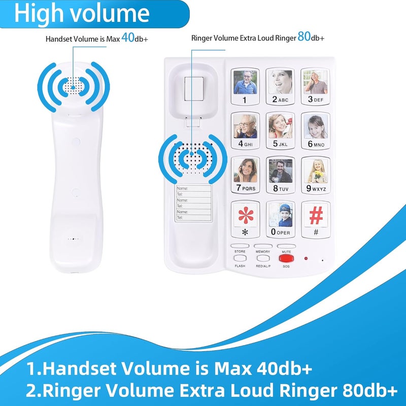 Excelltel Big Button Phone for Seniors, Corded Landline Telephone with 10 Picture Keys, Phones for Elderly,One-Touch Dialling,Suitable People with Vision Disorders/Hearing Damage (EX-LD-828-01) - Image 5